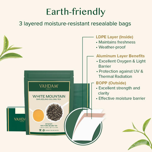 VAHDAM White Mountain Oolong Tea Loose Leaf (1.76oz/25 Cups) | High Elevation Grown | Vacuum Sealed | Brew Hot, Iced,