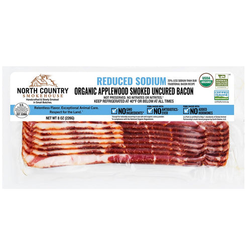 North Country Smokehouse , Organic Reduced Sodium Applewood Smoked Uncured Bacon, 8 Ounce
