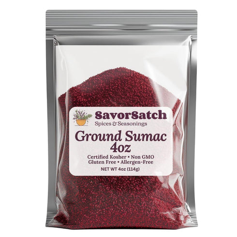 SavorSatch Ground Sumac 4oz Resealable Pouch | Certified Kosher, GMO Free, Allergen-Free |