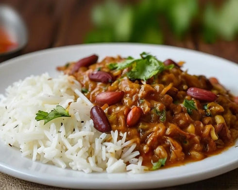 3 Insta Curry Rajma Chawal - Ready To Eat Indian Food - Red Kidney Bean Curry With Rice Pilaf Vegetarian Meals