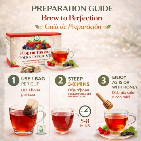 25 100% Frutos Rojos (Red Fruits) Herbal Tea Tea Bags Caffeine-Free Berry Infusion Naturally Tart & Refreshing Flavor