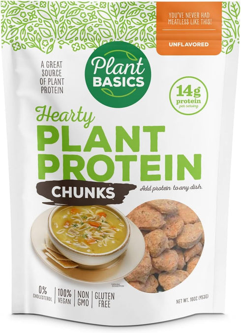 Plant Basics - Hearty Plant Protein - Unflavored Chunks, 1 lb, Non-GMO,