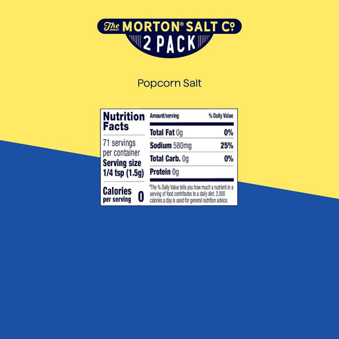 (3.75 oz), 2-Pack, Morton Popcorn Salt, Perfect for Popcorn & Seasoning
