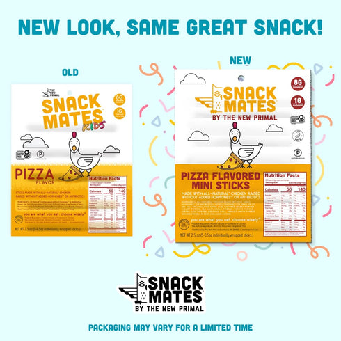 8g 50 10 Pack New Primal Snack Mates Pepperoni Pizza Chicken Sticks, Gluten Free Healthy Snacks for Kids, Low Sugar