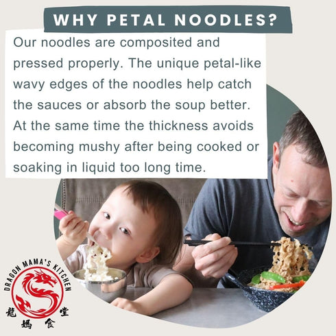 320g (Pack 4) DRAGON MAMA'S KITCHEN Taiwanese Petal Noodles - | Vegan Non-fried No Palm oil No Preservatives No