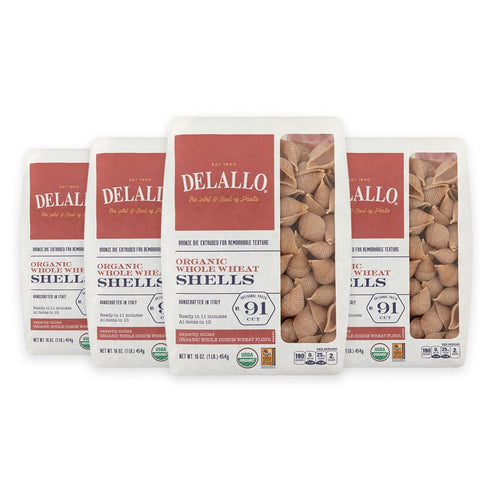 DeLallo Whole Wheat Pasta Shells, 1 Pound Bag, 4 Pack, Made with