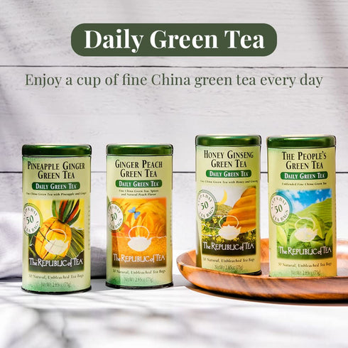 50 The Republic of Tea Pineapple Ginger Daily Green Tea, Tea Bag Tin