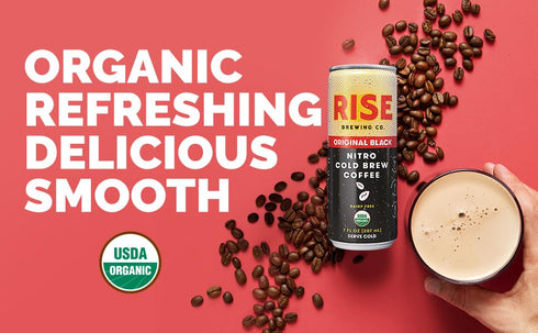 7 oz. (12 Pack) RISE Brewing Co. Original Black Nitro Cold Brew Coffee, No Sugar, Vegan, Organic & Non-GMO, Low