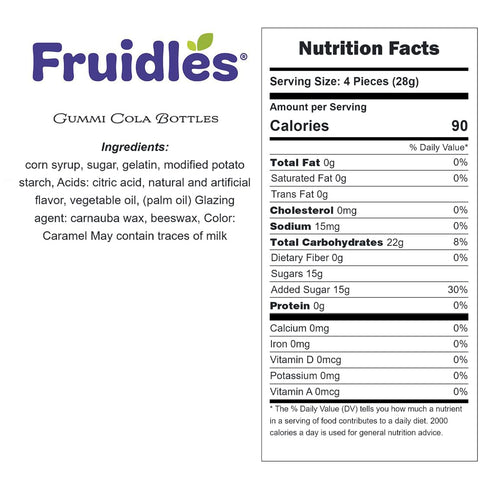 Gummi Fruidles Soda Bottles Cola Candy, Delicious Multicolor Fruit Flavors, Party Candy (Half-Pound)