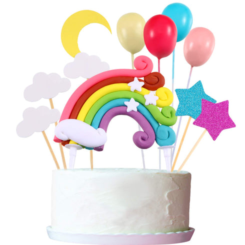 15 Pieces Rainbow Cake Decorations, Rainbow Cake Toppers for Birthday and Wedding Party Supplies