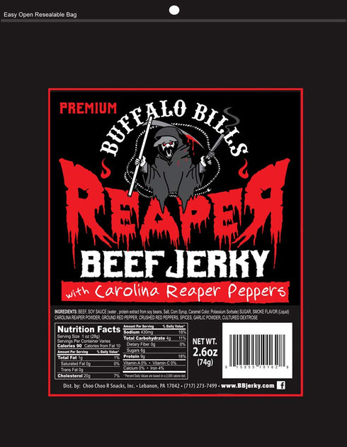 2.6oz 3-Pack Buffalo Bills Reaper Beef Jerky (beef jerky made with Carolina Reaper Peppers)