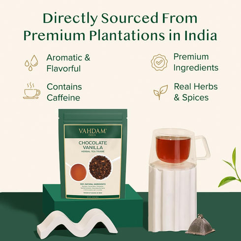 (3.5 oz, 50+ VAHDAM Chocolate Vanilla Herbal Tea Cups) | Rooibos, Chocolate, Vanilla | Loose-Leaf, Vacuum Sealed