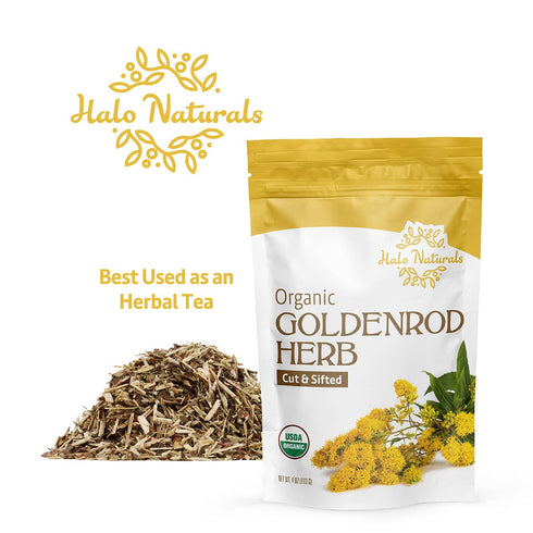 Halo Naturals 4 Packaged (Pack 1) Organic Goldenrod Herb Cut & Sifted, Ounces (Solidago virgaurea) USDA Certified |