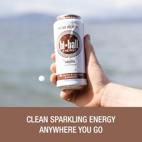 160mg 50mg 50mg 16 oz (8-Pack) Hiball Clean Energy Drink - Vanilla - Zero Sugar, Zero Calorie Sparkling Water