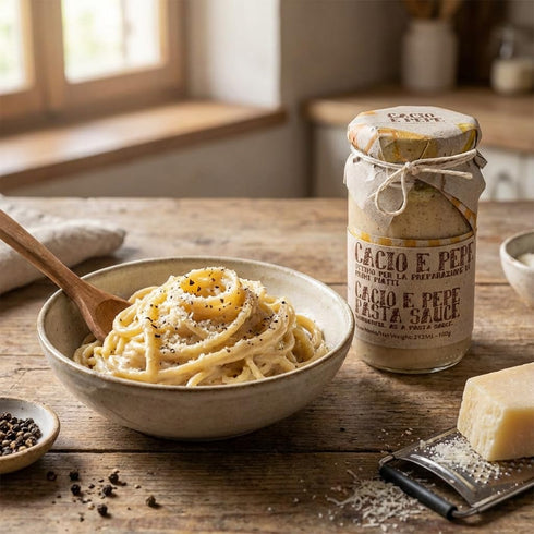 6.3 oz. ARTIGIANI DEI SAPORI - Creamy Cheese and Pepper Pasta Sauce Jar, cacio e pepe, Product of Italy