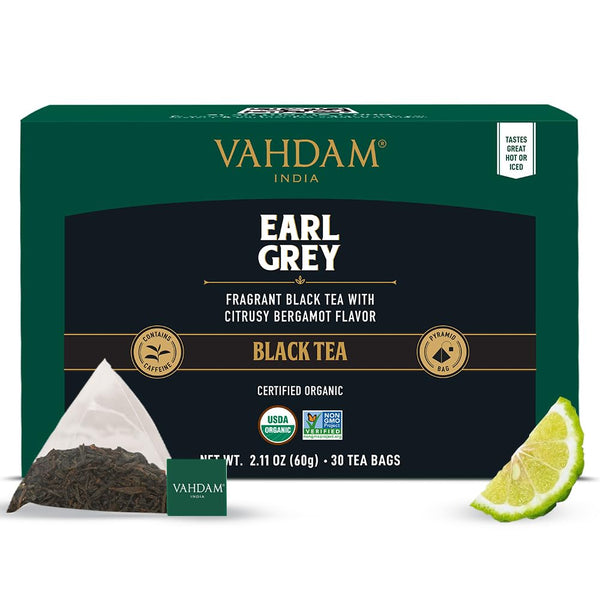 VAHDAM Earl Grey Black Tea Bags (30 Count) - Medium Caffeine, Non GMO, Gluten Free | Citrus Bergamot & Smooth