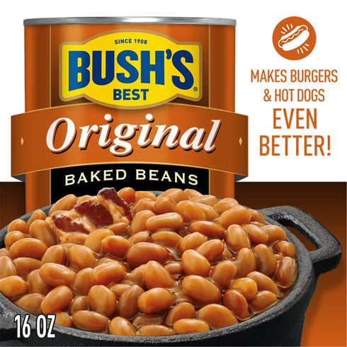 8.3 oz (Pack 12) BUSH'S BEST Canned Original Baked Beans, Source of Plant Based Protein and Fiber, Low Fat, Gluten Free
