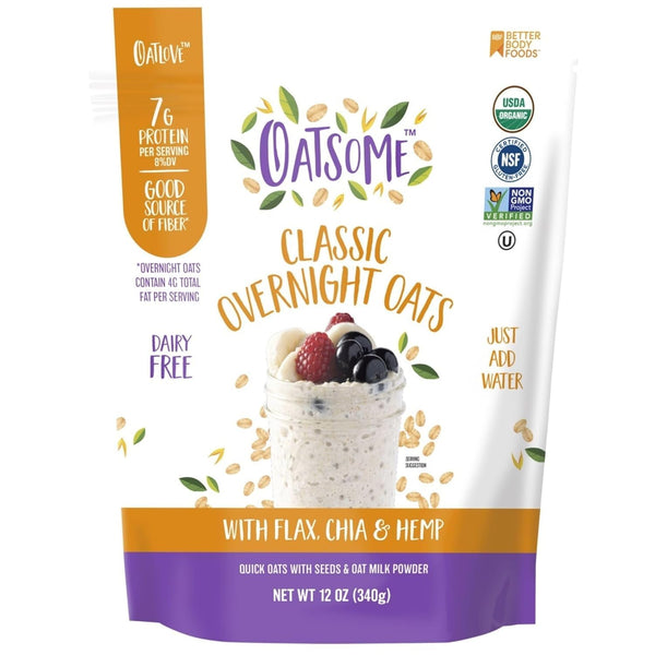 Oatsome Organic Overnight Oats with Chia, Flax, & Hemp, Gluten-Free Oatmeal with