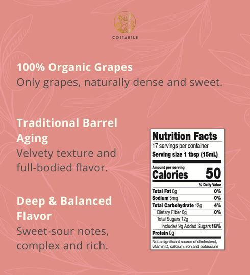 8.45 Oz (250 ml) Costabile Fig Balsamic Vinegar Organic of Modena, Aged Made in Italy, Natural Blend, Thick Texture