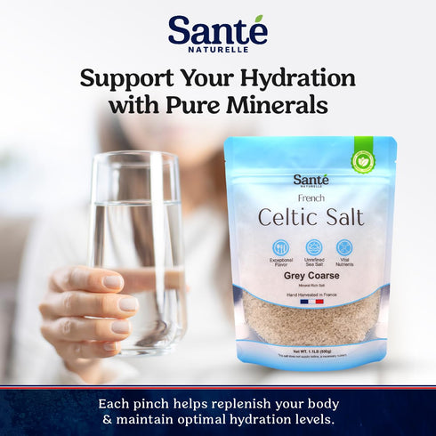 1.1lb (18oz) 82+ Sante Naturelle Celtic Salt Grey Coarse - Unrefined French Sea Salt Organic, Rich in Minerals Salt