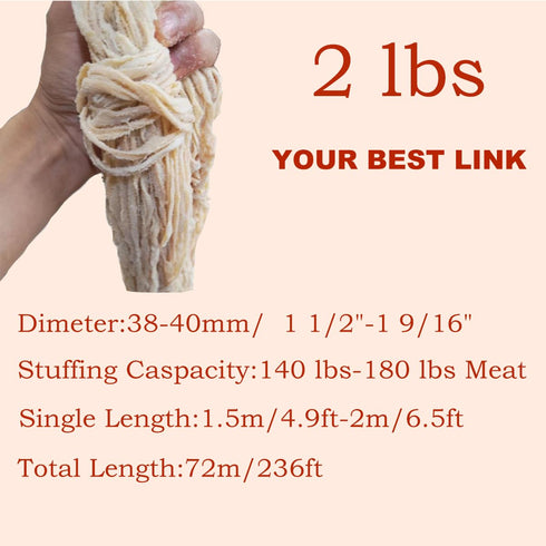2.0LBS 100% 140 LBS 180LBS Natural Hog Casings for Home Make Sausage, Makes to Sausages, Great for Ideal Sausage Casing
