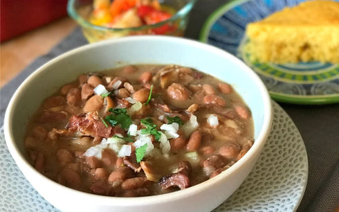 JFS 6-15 Lucks Pinto Beans with Onions, ounce cans full of Plant Protein bundled with Recipe Card