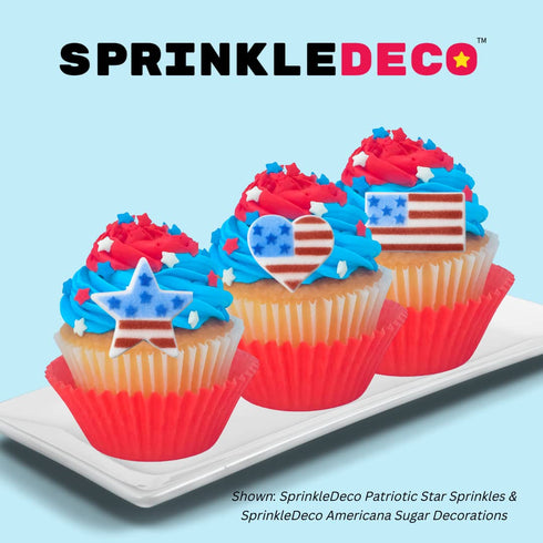 Sprinkle Deco Patriotic 4th of July Red White & Blue Edible Sugar Star Sprinkles for Cakes and Cupcakes, 4 oz