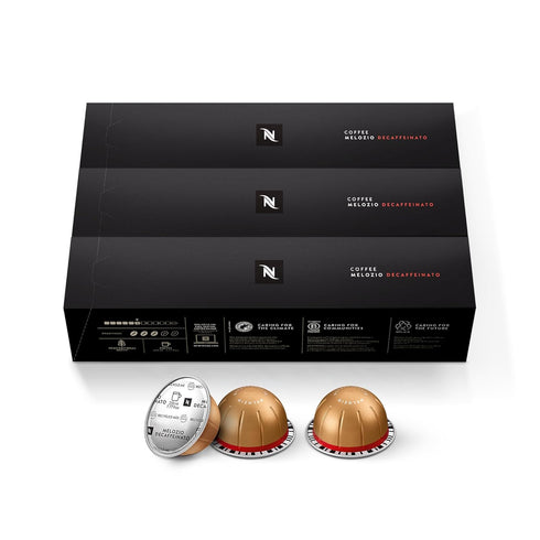 Nespresso Capsules Vertuo, Melozio Decaffeinato, Medium Roast Espresso, 30-Count Coffee Pods, Brews