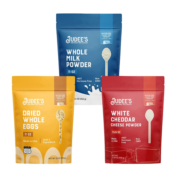 Judee's Camping Bundle: Whole Egg Powder (11 oz), Whole Milk Powder (11
