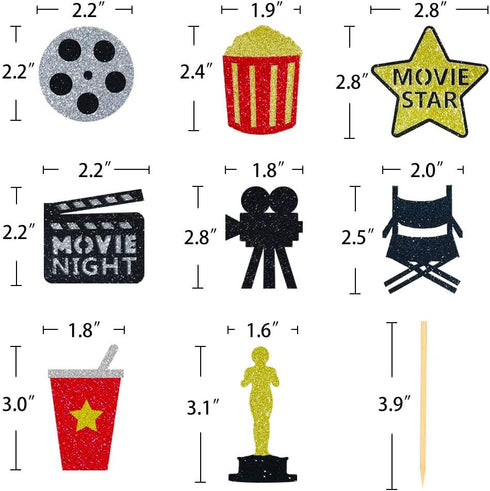 Theater Cupcake Toppers - Cake Decoration for Birthday Movie Night Party Supplies, Set of 24