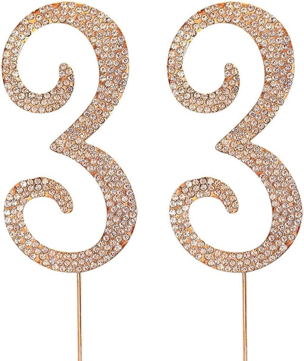 MAGJUCHE Gold 33" Crystal Cake Topper, Number 33 Rhinestones for 33rd Birthday or Anniversary Party Decoration
