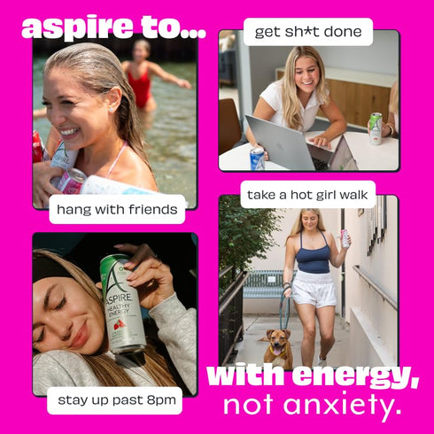 80mg 12 Pack ASPIRE Raspberry Acai, Healthy Energy Drink Natural Caffeine, Zero Sugar No Carbs Keto Friendly, Green Tea