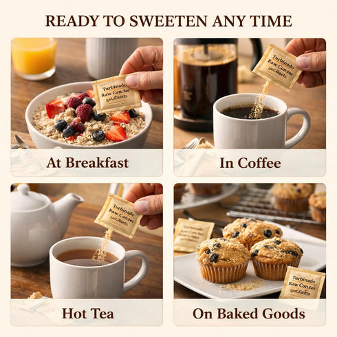 Generic Packets, (1000 Packets) Turbinado Raw Cane Sugar Natural Cane Sugar Sweetener, Single Serve Bulk for Coffee