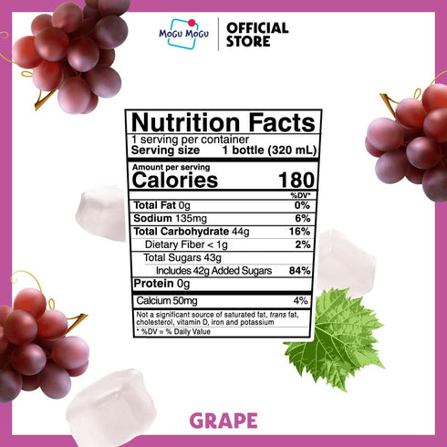 6 Pack 10.82 oz Mogu Mogu Grape Juice Drink with Nata de Coco (Coconut Jelly) Chewy Fruit Beverage for Kids & Adults