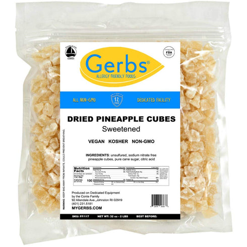 2 LBS 14 Gerbs Dried Pineapple Cubes, - Preservative Free & Unsulfured - Top Food Allergy Free & Non GMO - Product
