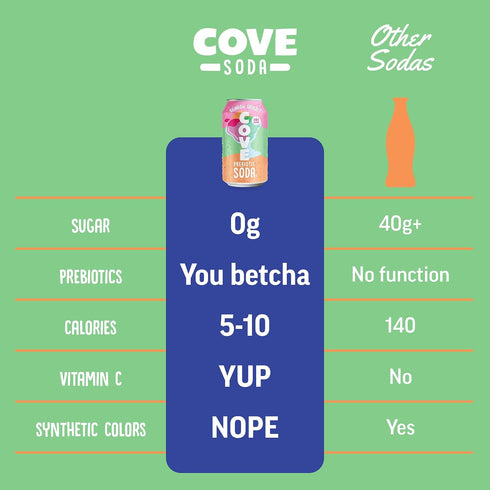 4g 12 Pack Cove Prebiotic Soda Soft Drinks with Zero Sugar - Refreshing Healthy Soda Alternative with of Fiber