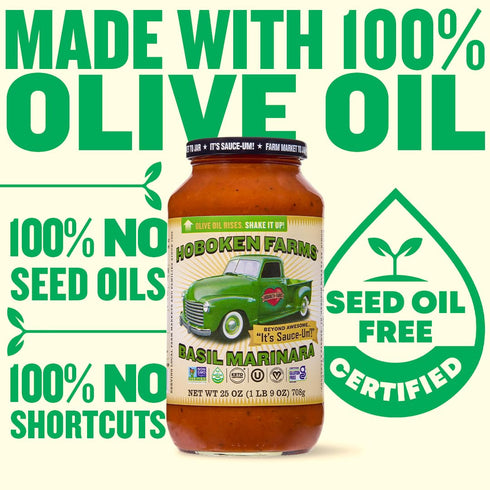 (25 Oz, Pack 2) Hoboken Farms Basil Marinara Sauce No Sugar Added, Low Sodium, Non-GMO, Preservative-Free, Low Carb