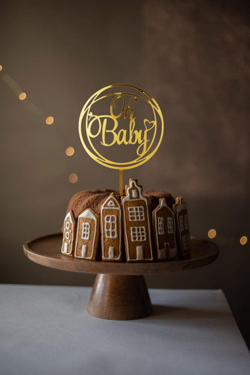 6Pcs Oh Baby Cake Topper, Gold Acrylic Baby Shower Cake Decorations for Birthday Party Supplies