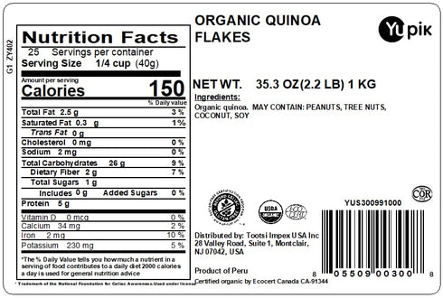 2.2 lb (35.2 oz), Yupik Organic White Quinoa Flakes, Non-GMO, Gluten-Free, Kosher, Vegan, Salt-Free, Oil-Free
