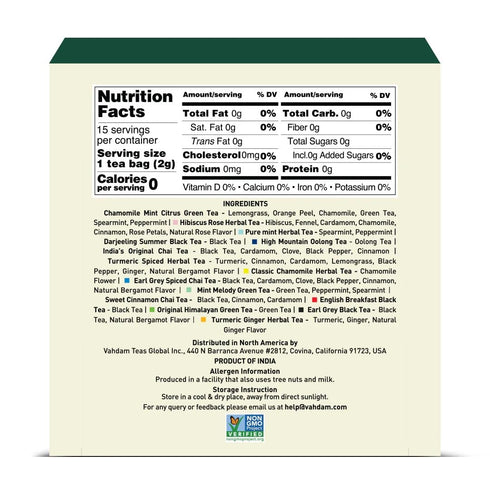 (15 Set VAHDAM, Assorted Tea Sampler Different Variety in Individually Wrapped Pyramid Tea Bags) Long Leaf Premium Teas