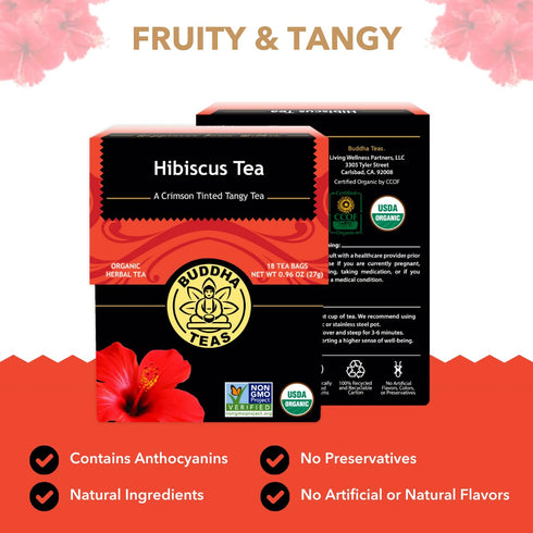 Wellbeing 100% 18 (Pack 1) Buddha Teas - Hibiscus - Organic Herbal Tea - For Health & - With Antioxidants, Vitamin C