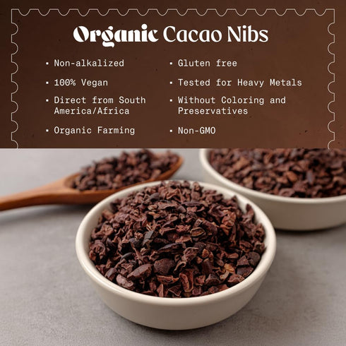 1 lb. NaturaleBio Cacao Nibs Organic Unsweetened, Non-Alkalized and Pure. Sugar-Free Dark Chocolate Chips Substitute.