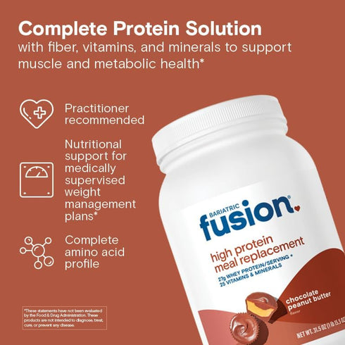 21 Bariatric Fusion Meal Replacement Protein Serving Tub Chocolate Peanut Butter for Bariatric Surgery Patients