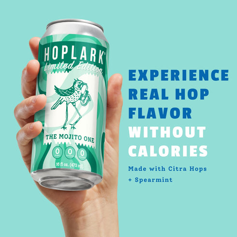 16fl oz (Pack 12) HOPLARK Sparkling HopTea THE MOJITO ONE, Tall Cans of Unsweetened Antioxidants Polyphenols Zero