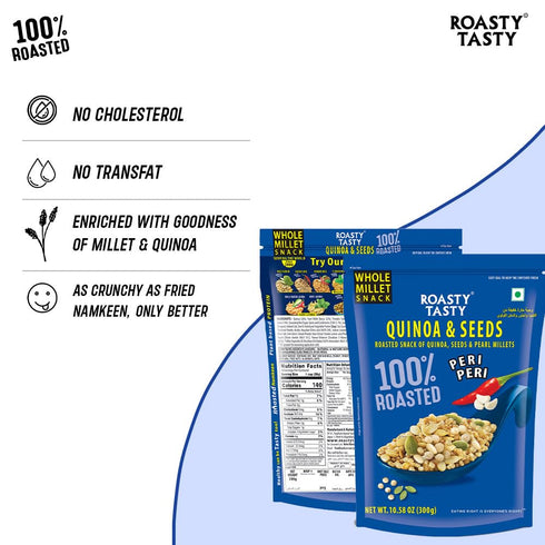 Roasty Tasty (300g), 10.58 (Pack 1) Quinoa & Seeds Peri Peri Roasted Namkeen Snacks Ounce