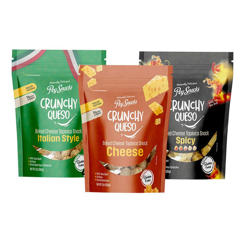 TEAMORE Pack 6 Pey Snacks Crunchy Queso Cheese Italian Style, Baked Cheese & Tapioca Snacks with Cheddar, Parmesan