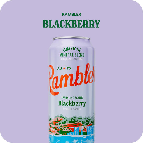 16-Ounce Tallboy 12-Pack AUTX RAMBLER Sparkling Water, Texas Limestone Mineral Blend, Blackberry Flavor, Cans