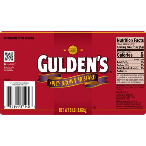 Gulden's 8 Lbs (3.62 Spicy Brown Mustard - kg)F