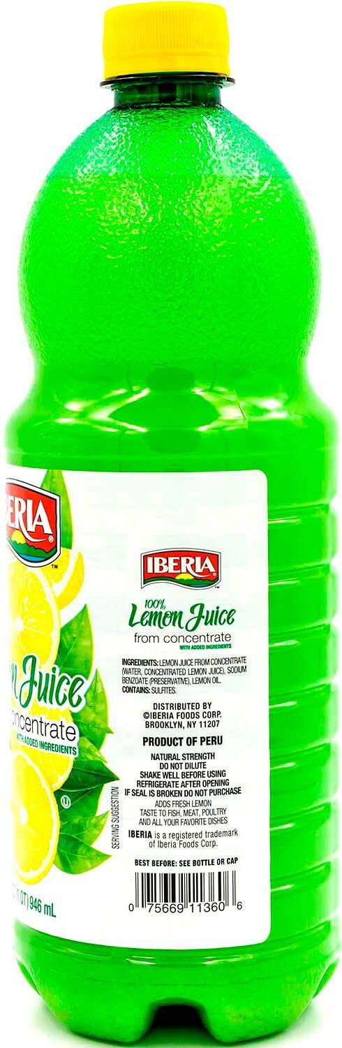 100% 32 oz (Pack 4) Iberia Lemon Juice from Concentrate, fl