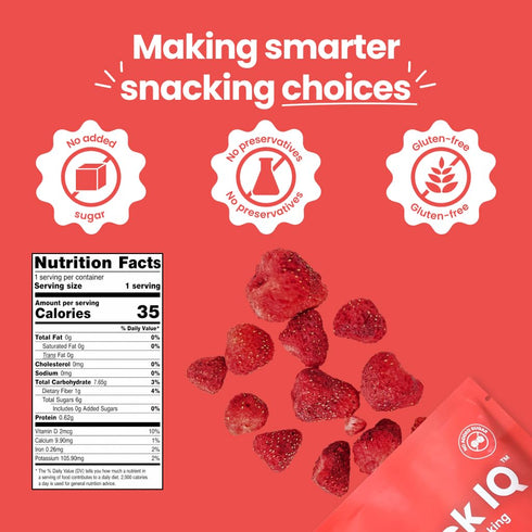 Snack IQ 12 Packs 10G Freeze Dried Strawberries - Sliced Strawberry Chips No Sugar Added - Freeze Dried Fruit Snacks